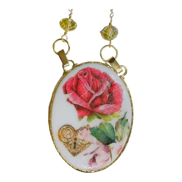 Vintage Ceramic Artisan Pendant Hand Wrapped Sterling Wire & Multifaceted Beads - Picture 9 of 13